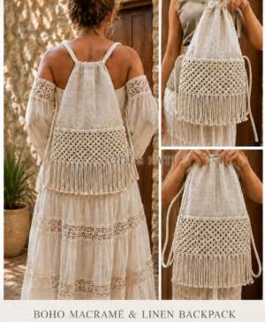 Boho macramé Linen Backpack