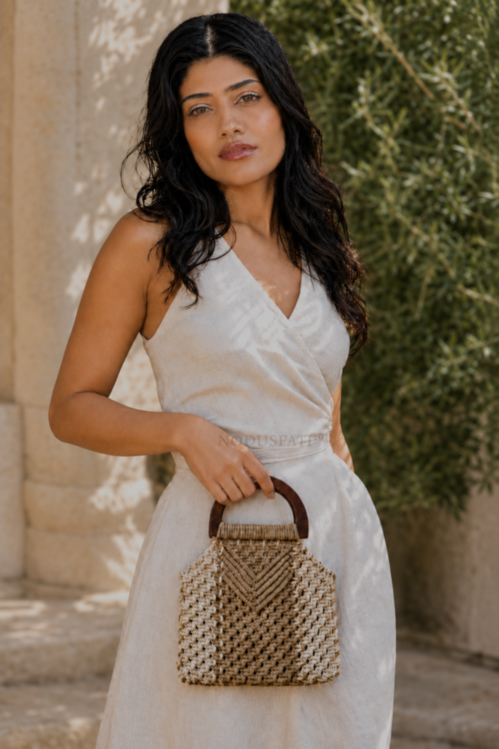 Macramé Handbag Taupe & Ivory - Image 2