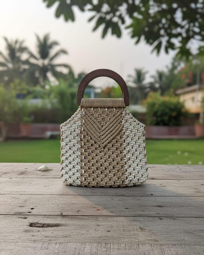 Macramé Handbag Taupe & Ivory