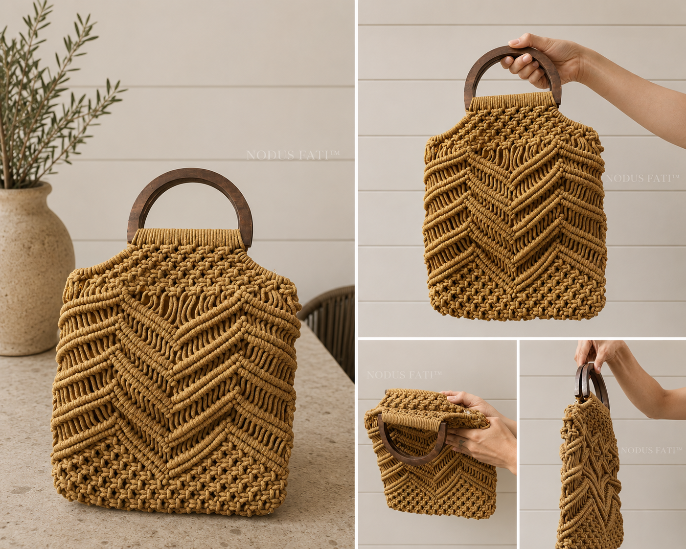 Macramé Warm Mustard-Ochre Handbag - Image 2