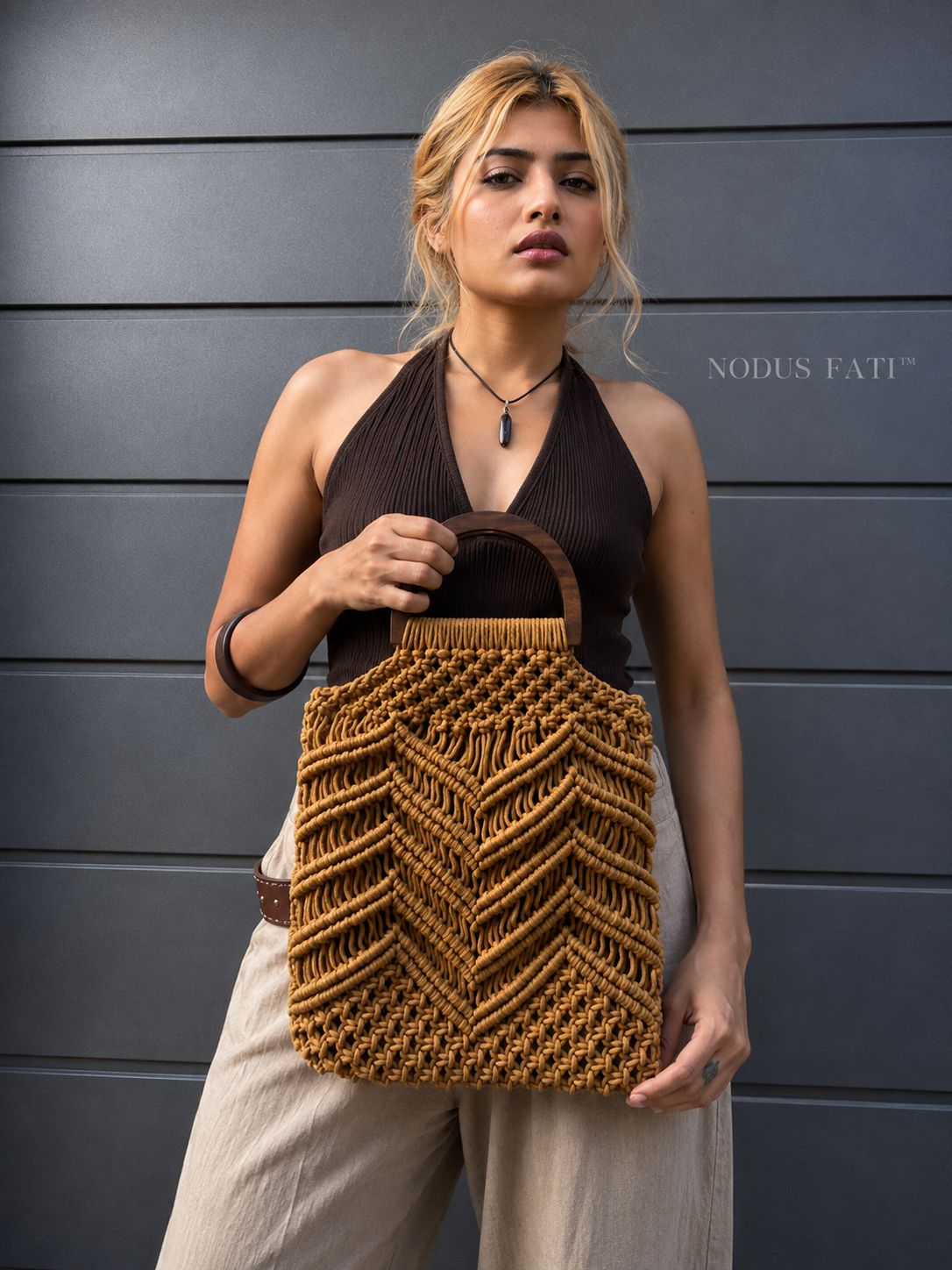Macramé Warm Mustard-Ochre Handbag