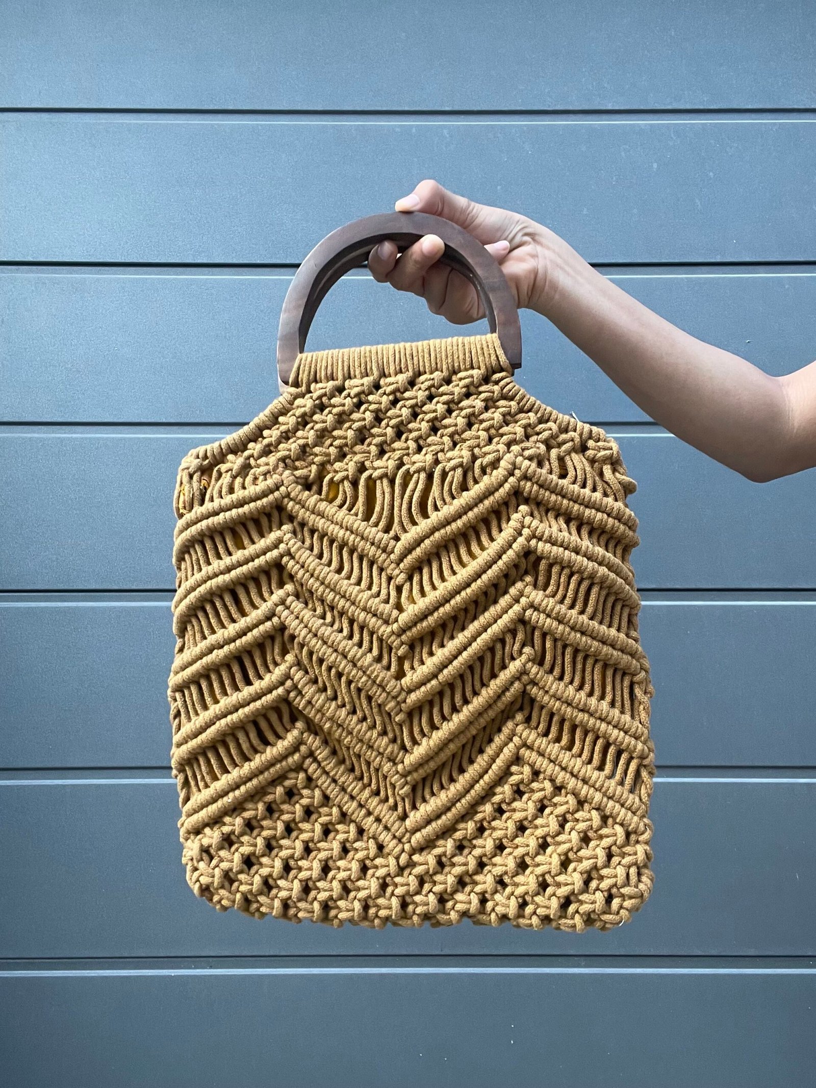 Warm Ochre Macramé Handbag - Image 3