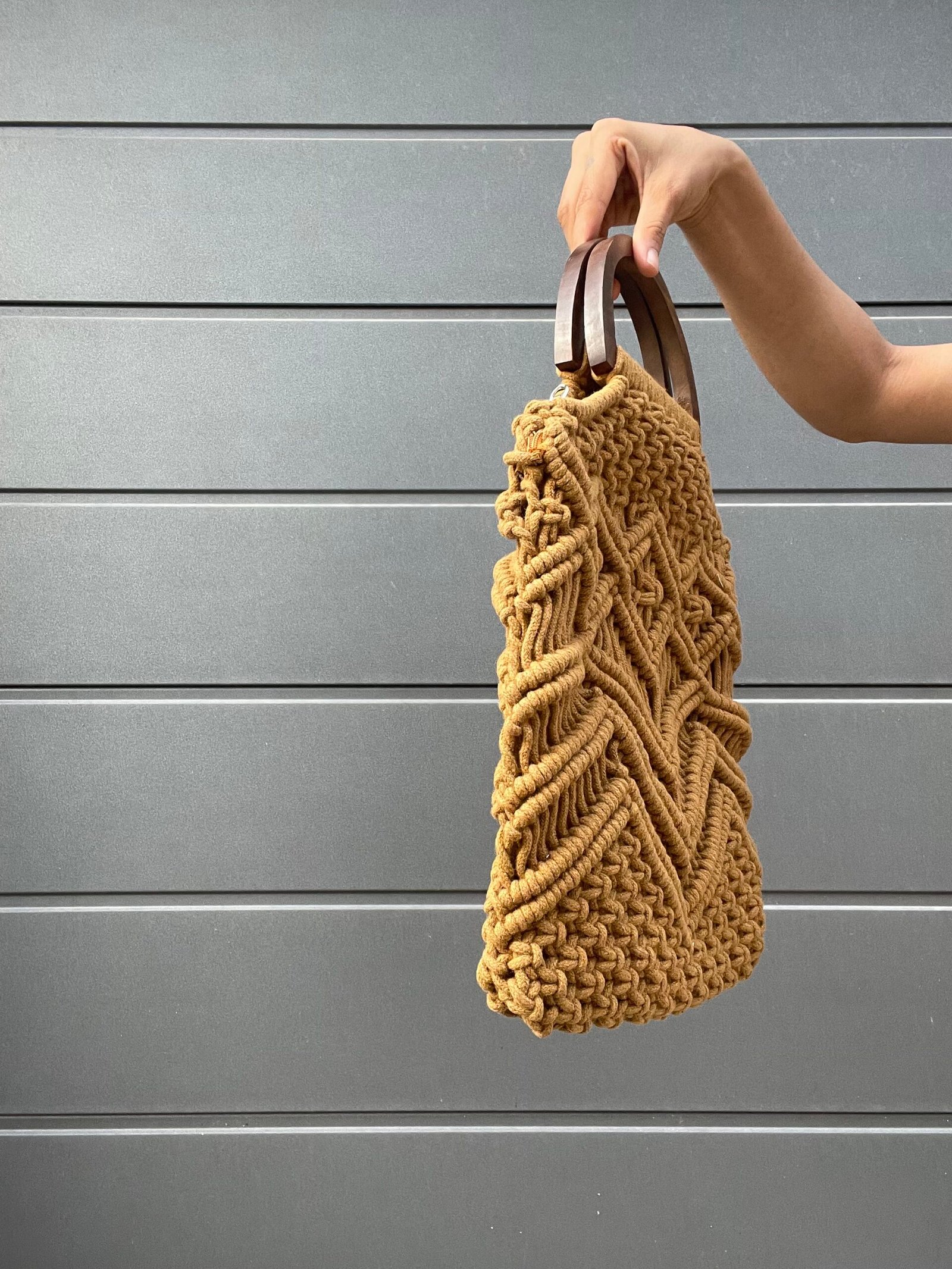 Warm Ochre Macramé Handbag - Image 2