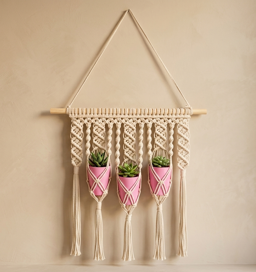 Trinity Bloom Macramé Wall Plant Hanger - Image 2